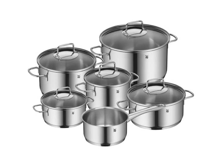 WMF Astoria Topfset Induktion 6-teilig, Kochtopf Set mit Glasdeckel, Cromargan Edelstahl poliert, Induktions Töpfe Set unbeschichtet