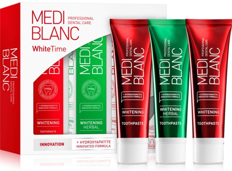 MEDIBLANC Dental Care White Time Set Ensemble de soins dentaires pour des dents éclatantes de blancheur 3x100 ml