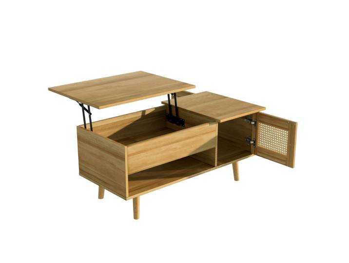 Table basse couleur bois multifonctionnelle avec plateau relevable