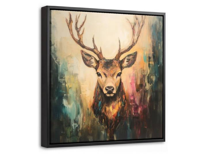 LEINWAND Bilder mit Rahmen - Hirsch - Gemalt - Geweih - Braun - 20x20