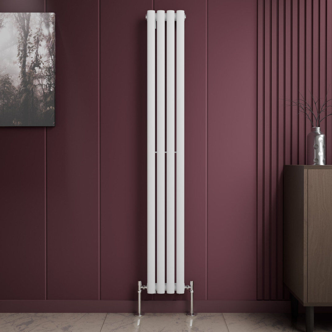 iBathUK Princia Vertical Single Oval Panel Radiator Angled Valve White 1800cm H x 240cm W x 55cm D
