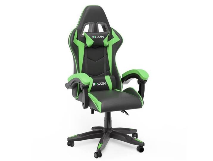 Chaise Gaming - Chaise de bureau - Siège de Bureau Réglable Pivotant - avec coussin et dossier inclinable-Vert BIGZZIA