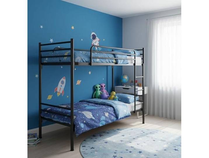 Talamo Italia - Talamo Italia Bergaglia Einzel-Etagenbett mit Eisenstruktur und Kopfteil, Made in Italy, geeignet für Matratze 80x190, Schwarz