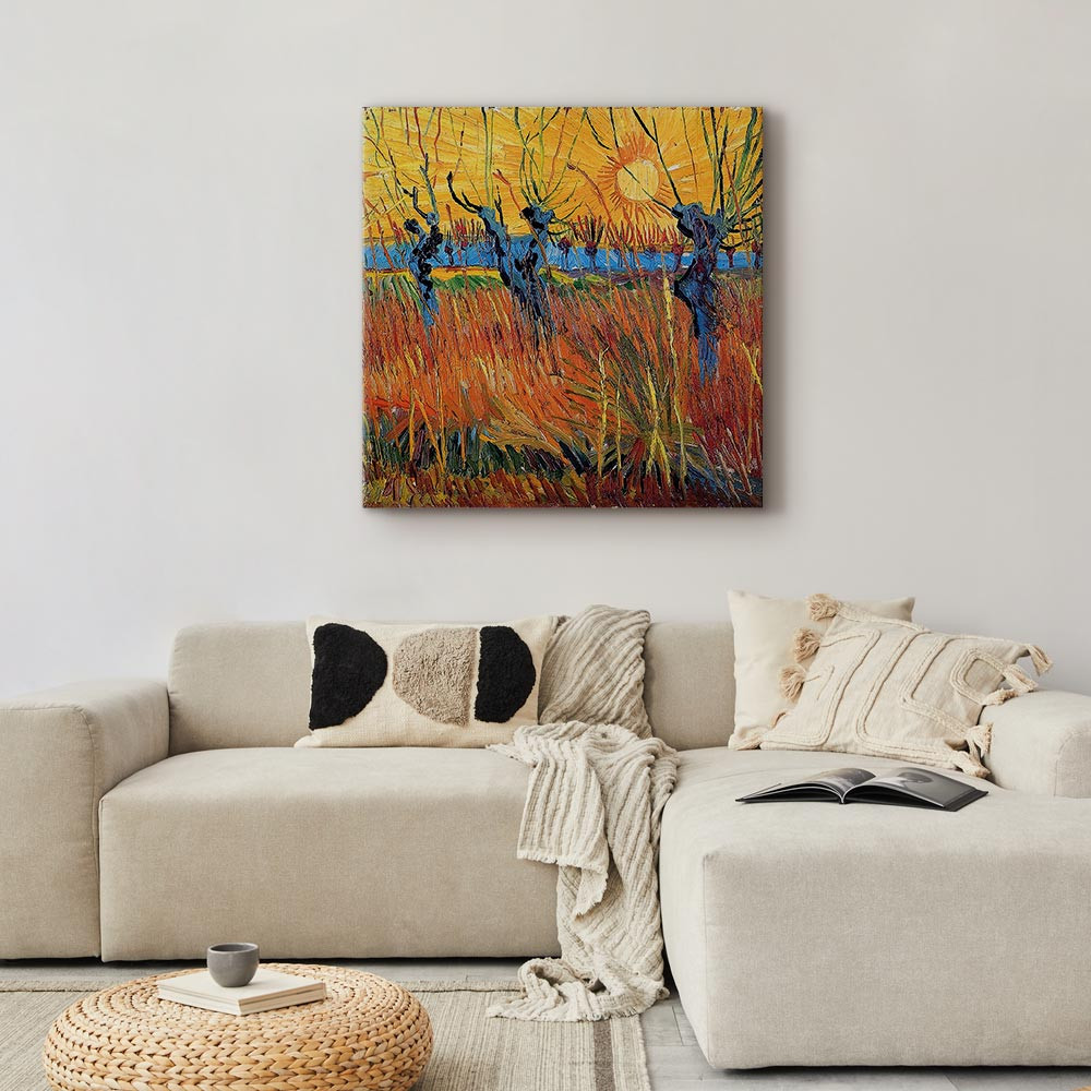 home24 Canvas afbeelding Willows at Sunset goud/multicolor 40 x 40 cm