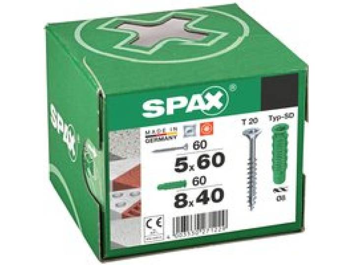 SPAX Set de chevilles et vis »WIROX«, 120 pièces, chevilles à expansion type SD 8x40, vis universelles 5x60