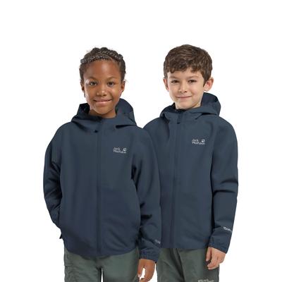 Outdoorjacke JACK WOLFSKIN "FLAZE JACKET K", Kinder, Gr. 116, blau (midnightsky), Obermaterial: 100% POLYESTER. Futter: 100% POLYESTER, Jacken Outdoorjacke, für Kinder, mit Kapuze, leicht, platzsparend packbar, atmungsaktiv