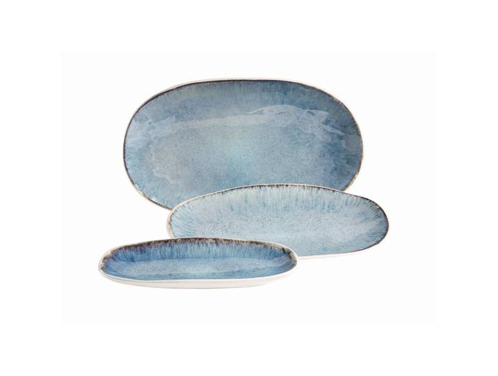 Mäser Servierplatten-Set, Blau, Keramik, 3-teilig, länglich, handbemalt, robust, Geschirr, Tischkultur & Serviergeschirr, Servierplatten