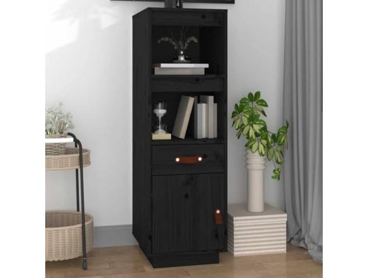 RJPLMFV Anrichte, hoch, 34 x 40 x 108,5 cm, massives Kiefernholz, Schwarz Offene Regale, geräumige Aufbewahrung, Wandbefestigung inklusive, klassisches Möbelstück für Wohnzimmer