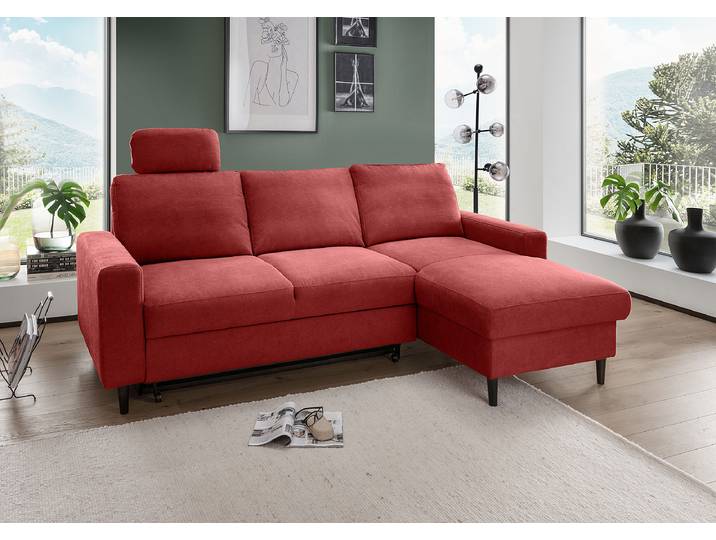 Ecksofa mit Schlaffunktion Rot Webstoff Jimin 234 x 88 x 147cm Longchair davorstehend rechts mit Schlaffunktion Modern