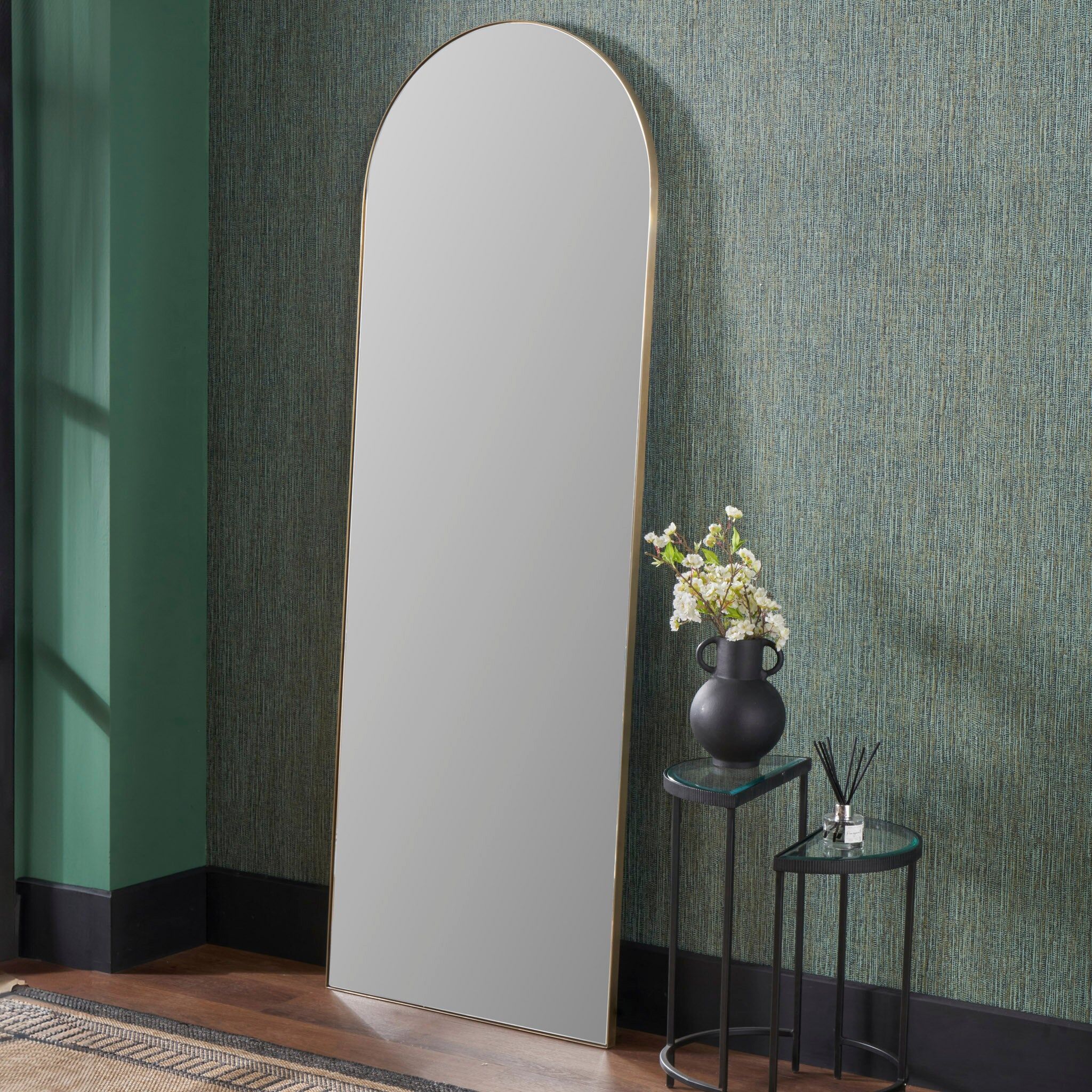 Pacific Lifestyle - Brushed Gold Metal Slim Frame Arch Floor Mirror