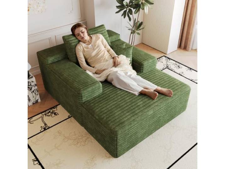 XINGNING Cordsofa mit tiefer Sitzfläche, 115 x 159 cm, Schaumstoffpolsterung, ohne Montage (Green)