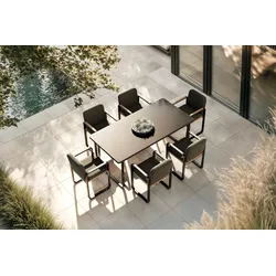 ploss Solera Garten-Essgruppe mit 6 Sesseln, anthrazit/schwarz, Alu/Glas/Polyester, 200 x 100 cm, gepolstert