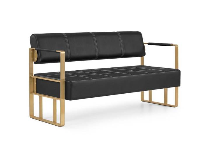 BarberPub Banquette de 3 places avec bras dorés Banc d'attente banc de salon W528GBK (noir-or/simili cuir)