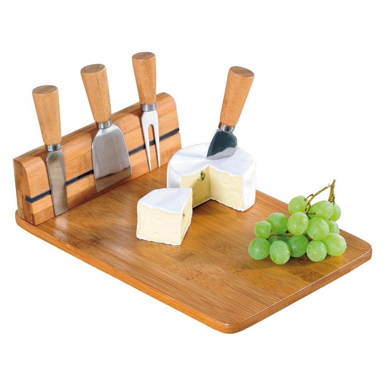 Excellent Houseware Käsebrett mit 4 Messern - Set 5-teilig - ca. 30 x 20 x 8,5 cm (784610160)