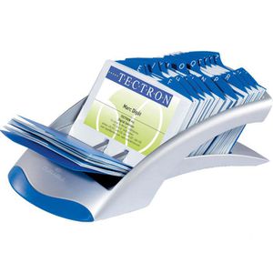 Durable Visitenkartenbox 241323 Visifix Desk Vegas, für 200 Visitenkarten, Kunststoff, silber / blau