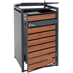 XL 1er/2er-Mülltonnenverkleidung MCW-J81, Mülltonnenbox, Metall 36kg anthrazit ~ Kirsche-Holzoptik dunkelbraun