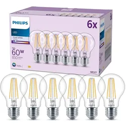 6er Set Philips LEDclassic A60 E27 7W 4000K Neutralweiß Glühfaden – wie 60 Watt