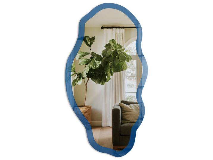 Tulup Spiegel 90x45 cm asymmetrisch mit Druck - Dunkelblau, Transparent, Glas, Organisch, 45x90x0.4 cm, Spiegel, Wandspiegel