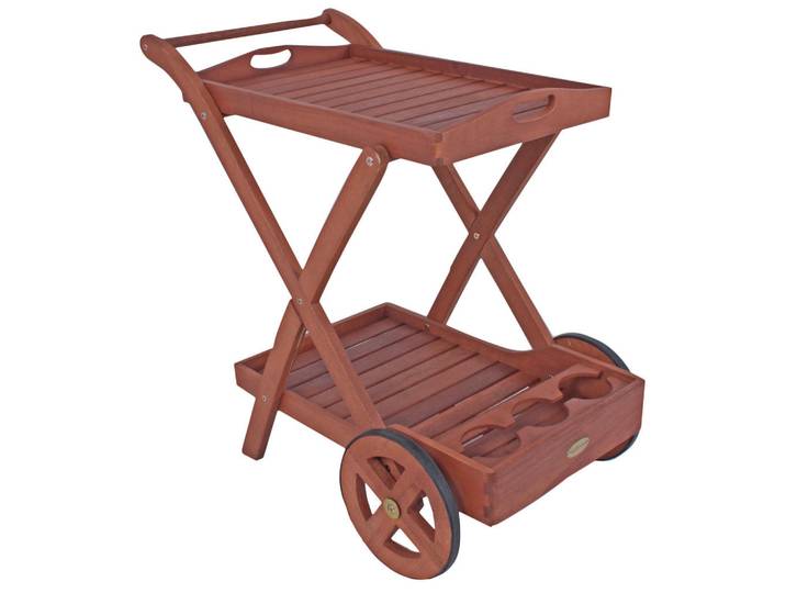 Gardenson Garten-Servierwagen, Eukalyptusholzfarben, Holz, Eukalyptusholz, Hartholz, 80x54x88 cm, FSC 100%, Gartenmöbel, Gartentische, Garten-Beistelltische