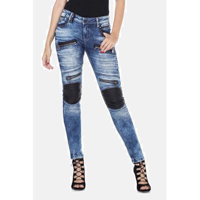 Skinny-fit-Jeans CIPO & BAXX "Jeans", Damen, Gr. 28, Länge 34, blau, 93% Baumwolle, 5% Sonstige Fasern, 2% Elasthan, unifarben, Basic, skinny fit lang, Jeans, mit angesagten Applikationen, WD346