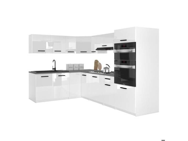 BELINI Cuisine Équipée Complète ITALIA 8 420 cm - Cuisine en L avec Colonne Four - Blanc Très Brillant