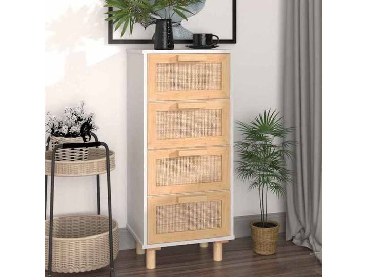 (Blanc) Buffet bahut - Buffet Enfilade Blanc 40x30x90 cm Bois pin massif et rotin naturel 210938