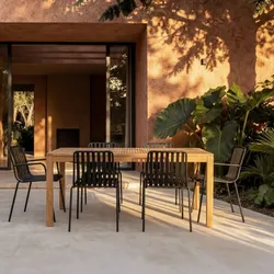 Teo - Gartenmöbel Set aus massivem Teak und schwarzem Metall 6 Plätze