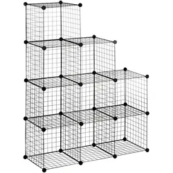 MODFU Stufenregal aus Metall Schwarz 109x37x109 cm, Steckregal mit 6 anpassbaren Würfeln
