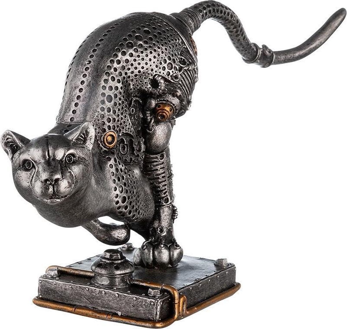 Decoratief Steampunk Poes Figuur Zilver Hoogte: 17 cm