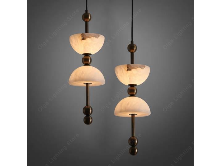 Lampes suspendues en marbre naturel LED décoration de pièce haut plafond avec cette luminaire de luxe en albâtre Foyer grande lampe suspendue