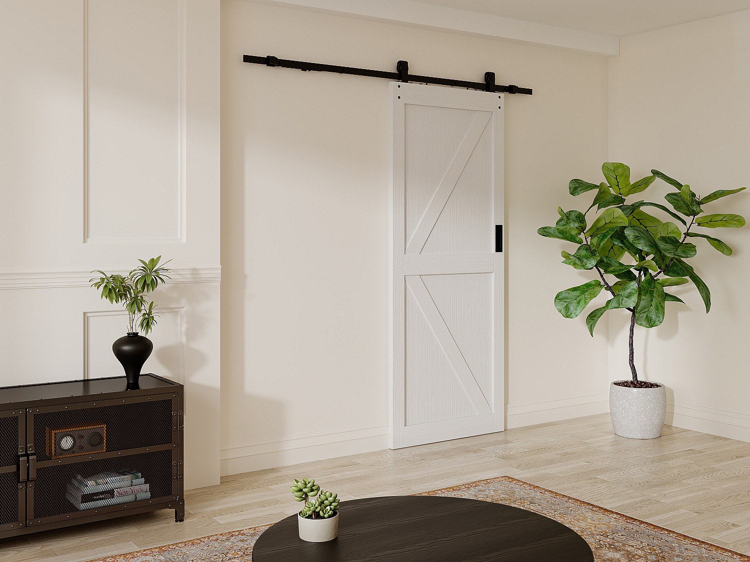 Vente-unique Schiebetür mit Laufschienensystem - Holz & MDF - Weiß - 205 x 93 cm - NEFARA 14024148