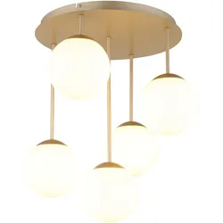 LED Deckenleuchte Deckenlampe Wohnzimmerlampe 5-flammig Champagner Glas H 51 cm
