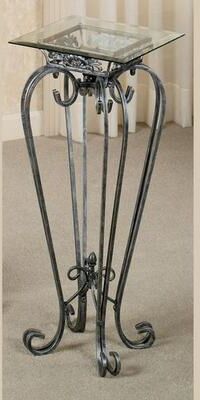 Touch of Class "Chalcedony Scroll Pedestal Table, 36"" High, Antique Pewter"