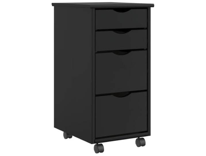 Rollschrank mit Schubladen Massivholz Kiefer Schwarz für Büro und Zuhause Mobiler Schubladenschrank, Naturholz, Griffmulden, vielseitig, platzsparend