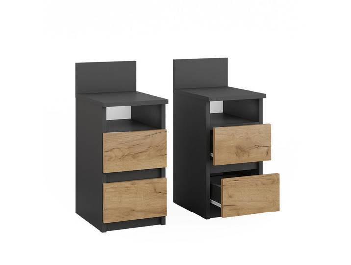 Vicco Nachttisch Monty Anthrazit/Goldkraft Eiche 2er Set, Anthrazit, Eichefarben, Holzwerkstoff, Rechteckig, 25x59.1x32.3 cm, Schlafzimmer, Nachttische