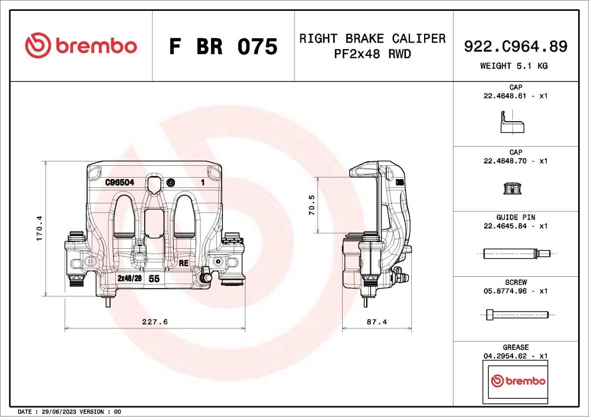 Bremssattel BREMBO F BR 075, vorne, hinten, rechts