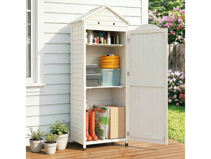 Outsunny Armoire Jardin Bois Haut, Étagères Réglables, Toit Galvanisé
