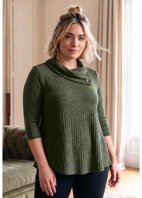 Plus Size Women's Miley Rib Hacci Button Tunic by Avenue in Olive Green (Size 14)