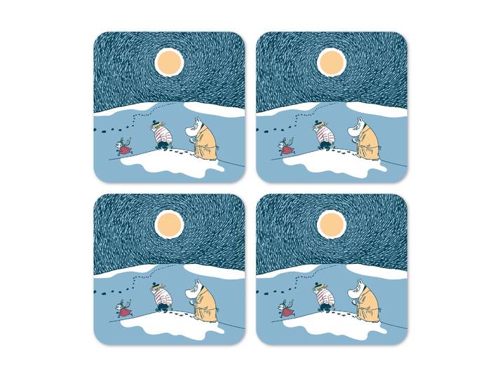Opto Design Snow Moonlight glasonderzetter winter 2021 4-pack 9x9 cm