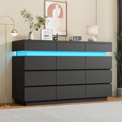 Garvee "Modern 12 Drawer Dresser for Bedroom, 59"" Wide Wooden Chest with LED Lighting"