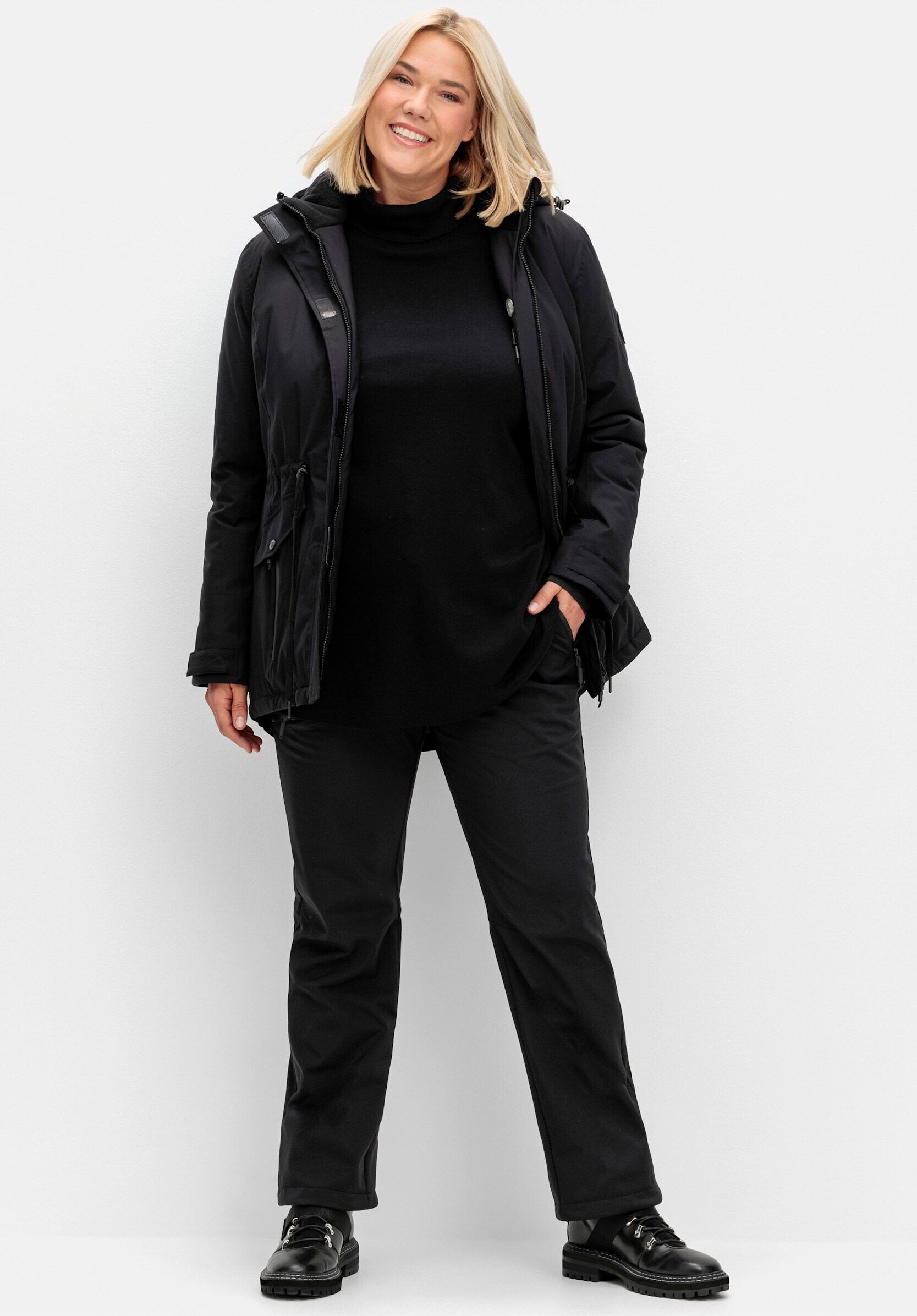 Thermohose SHEEGO "Funktionshose Softshellhose mit Fleecefutter", Damen, Gr. 42, N-Gr, schwarz, Softshell, , Sportlich, gerade, Hosen Thermohose, aus Softshell, wasser- und winddicht
