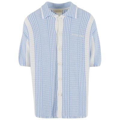 Langarmhemd ANOTHER COTTON LAB "Another Cotton Lab Oversized Mesh Knit Summer Shirt", Herren, Gr. S, US-Größen, blau, 100% Baumwolle, Hemden