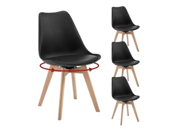 WOLTU Drehbare Esszimmerstühle 4er Set, bis 120 kg belastbar, schwarz Küchenstühle aus Massivholz Kunstleder, für Esszimmer Küche Wohnzimmer