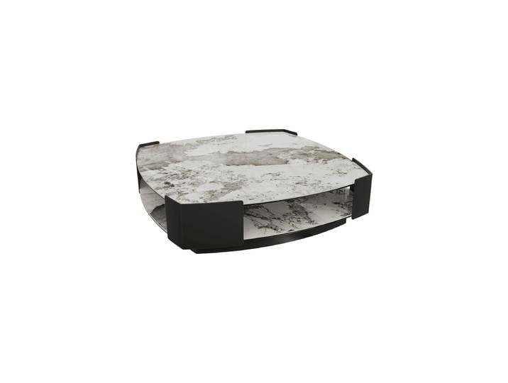 Grosser Design Couchtisch „Carnac“ 120 x 120 cm Keramik Marmoroptik Calcatta glänzend Akante Design