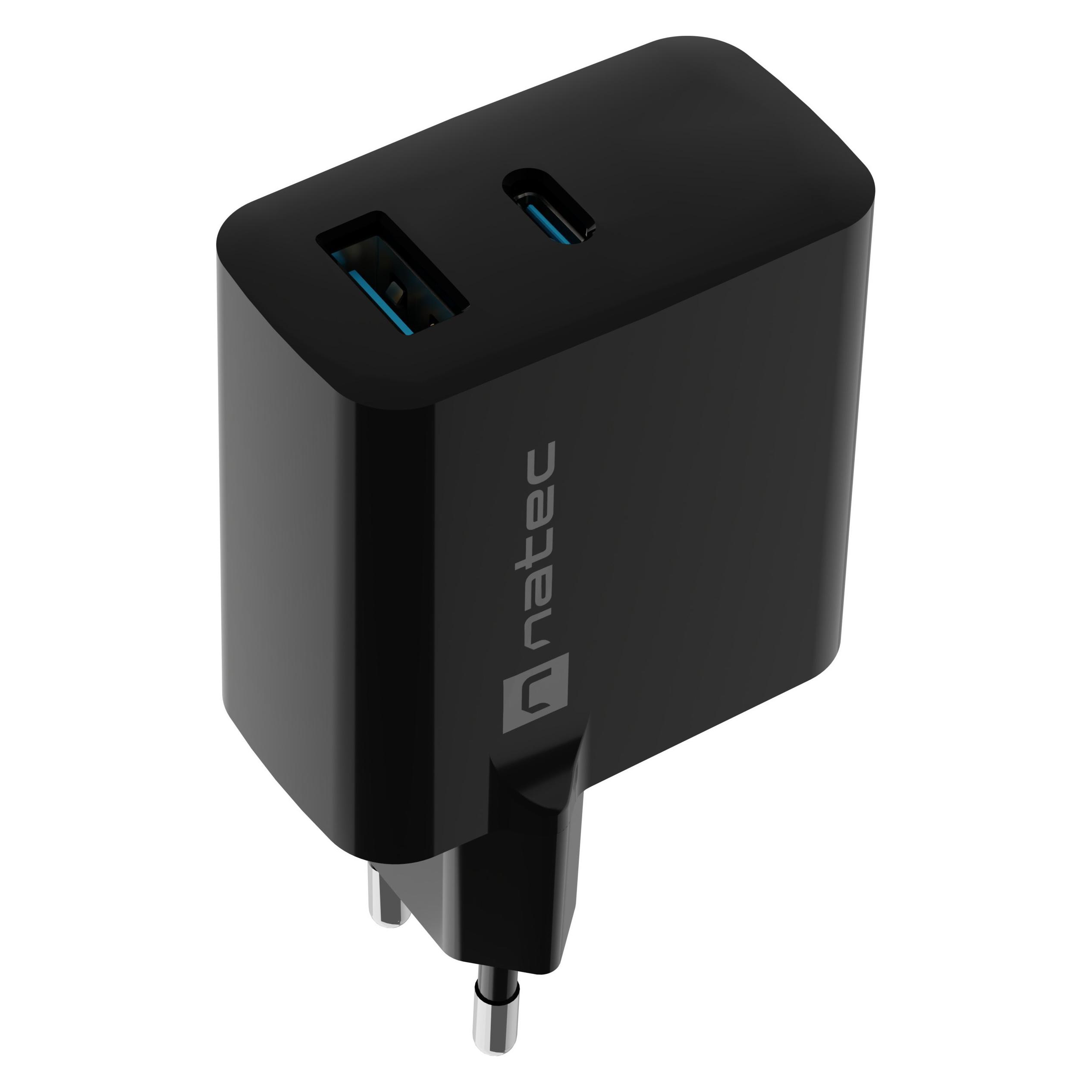 Genesis Ladowarka sieciowa Natec Ribera Gan 1x USB-A + 1x USB-C 45W czarna (45 W, 2 Ports) (NUC-2143)