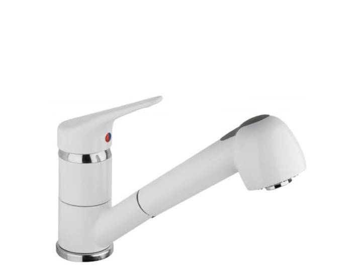 Schläfer 5004014 - Wasserhahn Küche, Küchenarmatur weiß mit Brause Ausziehbar, Hochdruck Armatur Küche Mischbatterie mit 2 Strahlarten, 360°Schwenkbare Spültischarmatur mit Geschirrbraus