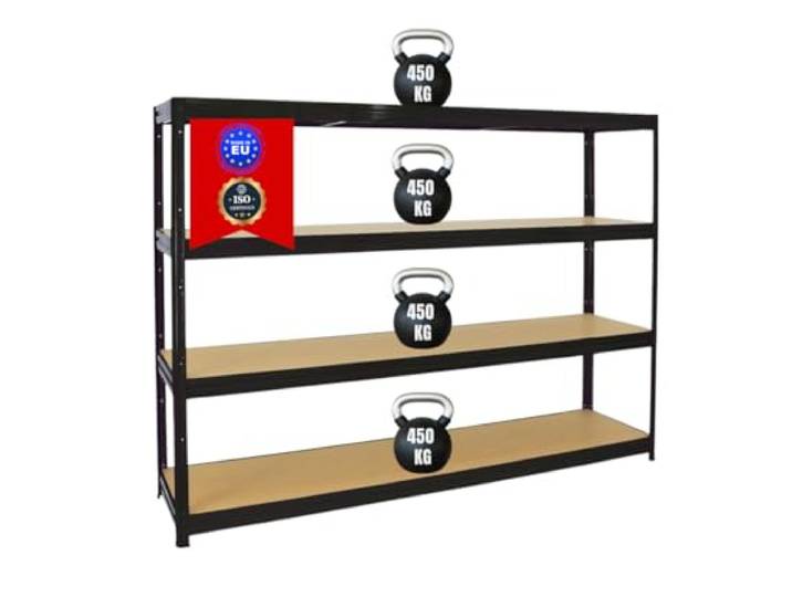 PROREGAL Schwerlastregal Dino 180x240x60 cm Fachlast 450kg Schwarz, Garagenregal, Lagerregal, Steckregal, Kellerregal