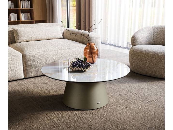 Couchtisch Edge Rund 90x90 cm Keramik Onyx Pearl Borna Effektfinish Titan, Couchtische