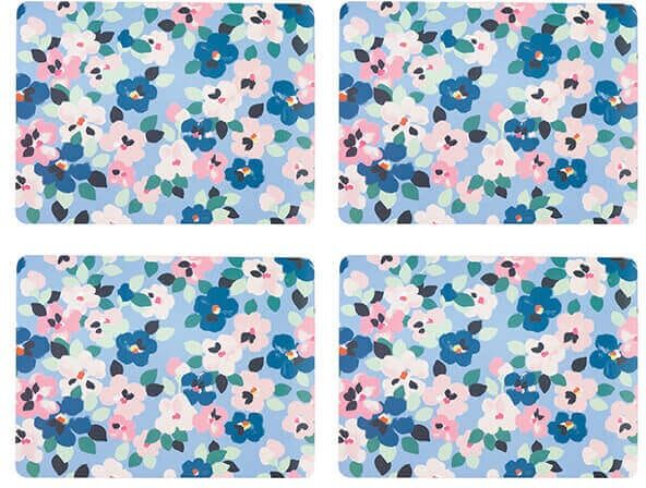Cath Kidston Painted Pansies Blue Set of 4 Cork Backed Placemats