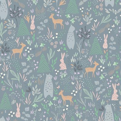 Grey & Green Spring Forest Pals Peel and Stick Wallpaper by RoomMates